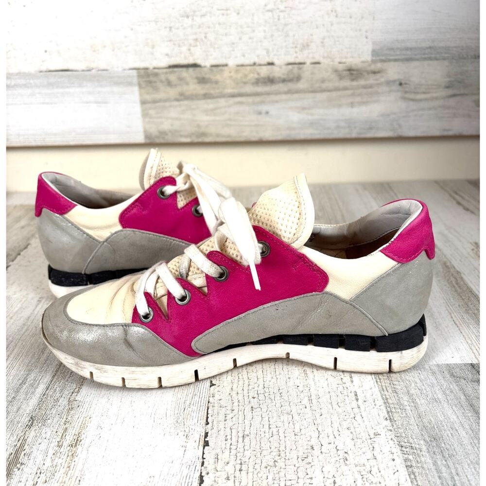 Miz Mooz Jane & Courtney Womens EU 37 Pink White Leather Lace Up Sneakers